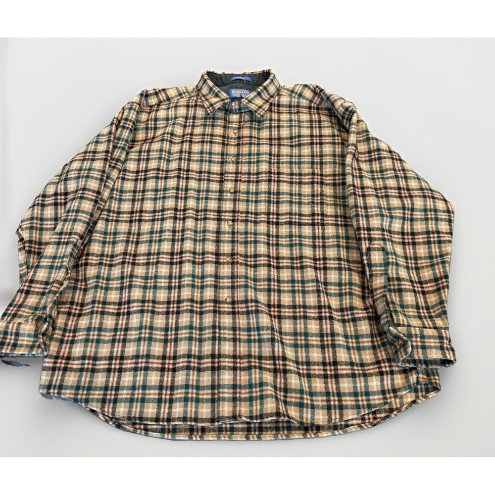 Vtg  Pendleton Wool Flannel Plaid Lodge Outdoor Shirt Mens XXL Made In USA